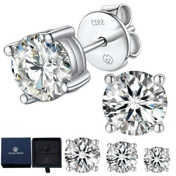 MomentWish 1 Carat Round Brilliant Cut Moissanite Stud Earrings D Color VVS1 Simulated Diamond Sterling Silver Earrings Gift for Women