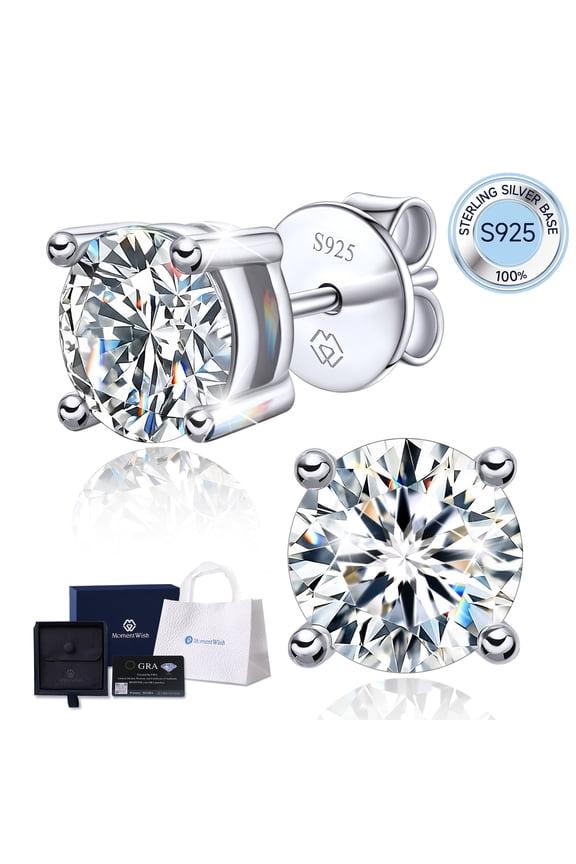 1 Carat Round Cut Moissanite Stud Earrings Sterling Silver Earrings Anniversary Birthday Christmas Mother's Day Gift for Women