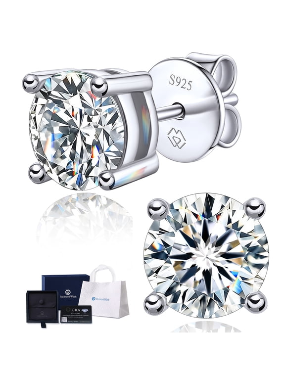 1 Carat Moissanite Stud Earrings for Women 925 Sterling Silver Earrings Anniversary Birthday Christmas Mother's Day Gift for Her