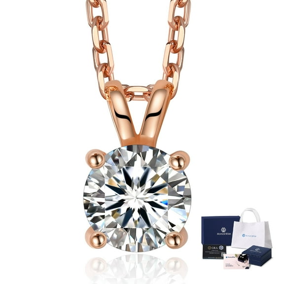 MomentWish 1 Carat Round Cut Lab Grown Diamond Pendant Necklace 14k Rose Gold Plated Jewelry Gift for Women