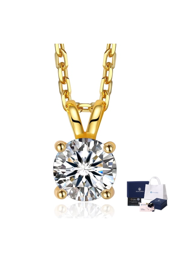 1 Carat Round Cut Lab Grown Diamond Solitaire Pendant Necklace 14K Gold Plated for Women