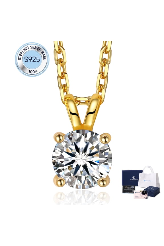 1 Carat Round Cut Lab Grown Diamond Solitaire Pendant Necklace 14K Gold Plated for Women