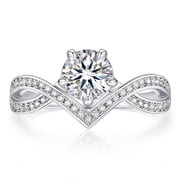 MomentWish 1 Carat Round Cut Moissanite Engagement Ring Bridal Set Promise Rings for Women 925 Sterling Silver Halo Rings-Size7