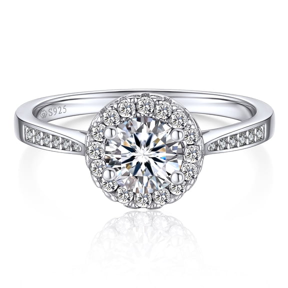 MomentWish 1 Carat Round Cut Moissanite Engagement Ring for Women,Simulated Diamond Wedding Rings Birthday Valentines Day Jewelry Gifts-Size6.5