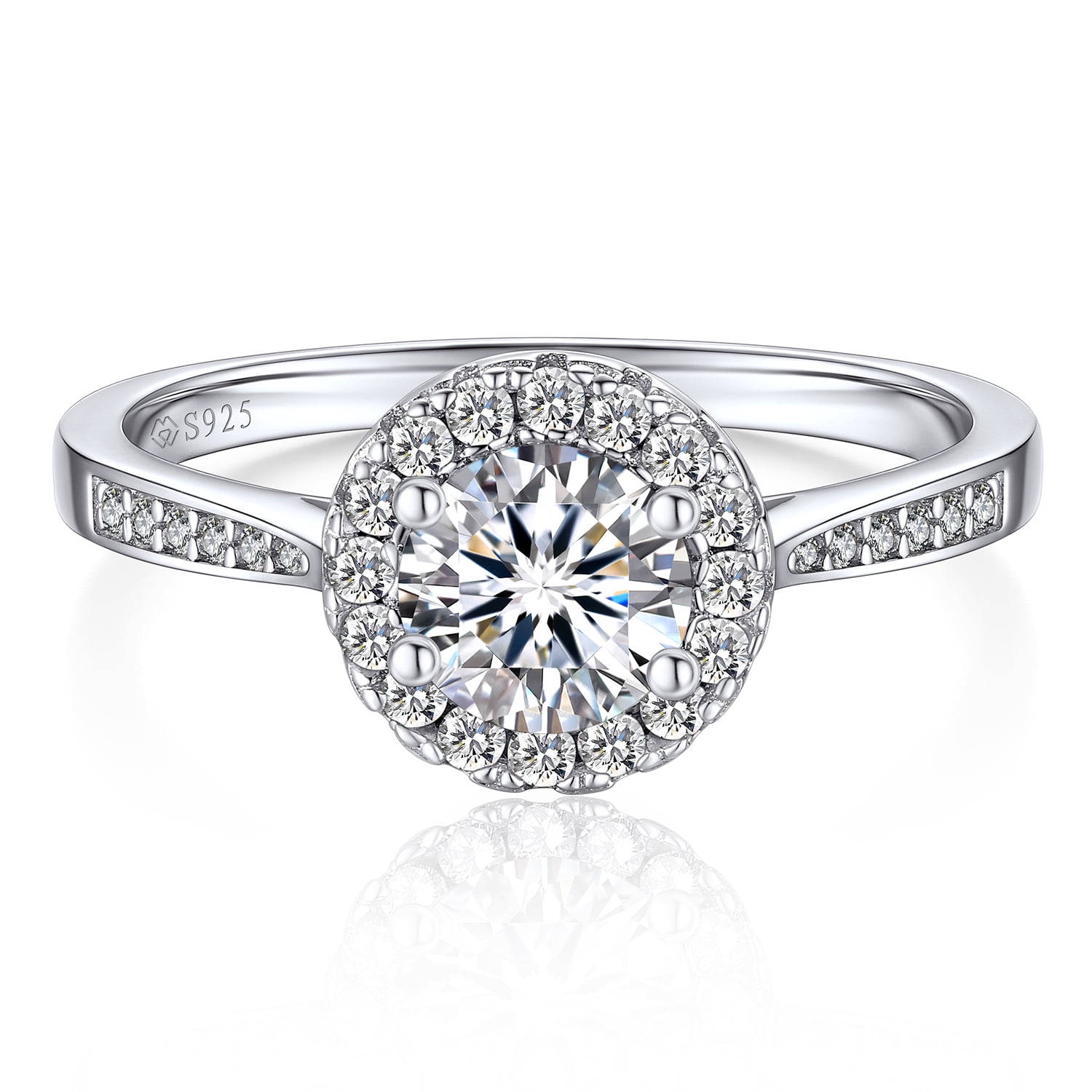 MomentWish 1 Carat Round Cut Moissanite Engagement Ring for Women,Simulated Diamond Wedding Rings Birthday Valentines Day Jewelry Gifts-Size8.5