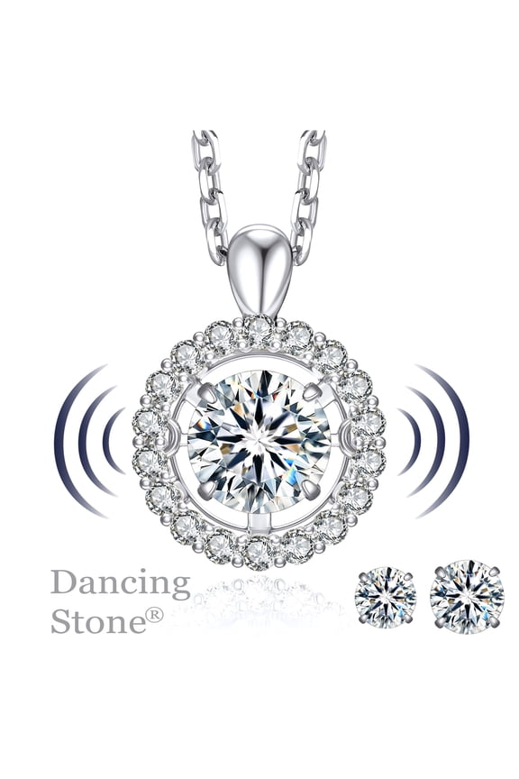 1 Carat Round Cut Moissanite Pendant Necklace 18K White Gold Plated for Women Christmas Birthday Gift for Her