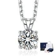 MOMENTWISH 1 Carat Round Cut Moissanite Solitaire Pendant Necklace for Women 925 Sterling Silver with 18K White Gold Plated