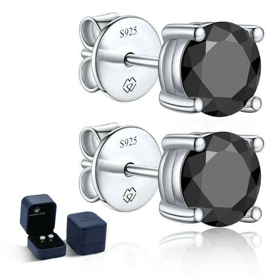 MomentWish Black Moissanite Stud Earrings for Men,2 Carat D Color VVS1 Simulated Diamond 925 Sterling Silver Solitaire Earrings