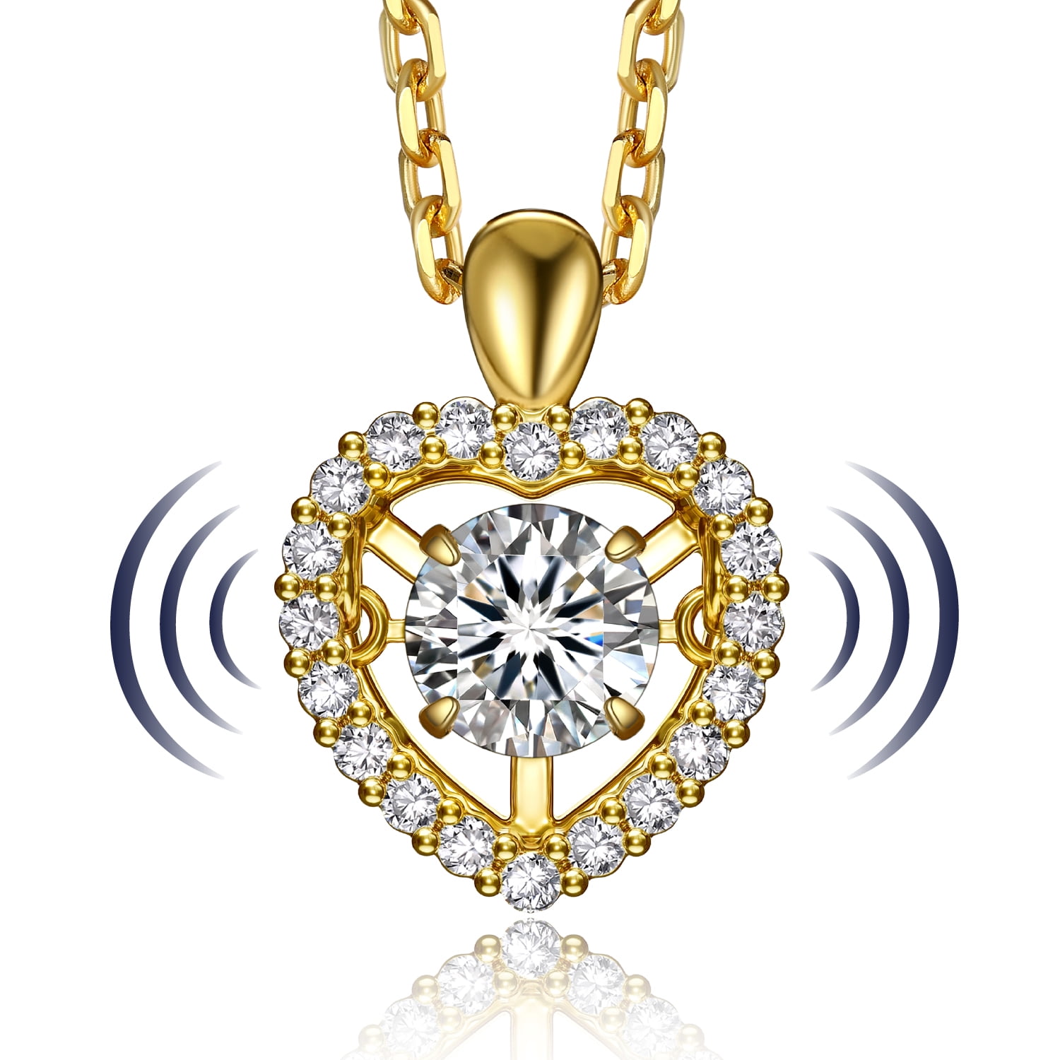 MomentWish 14K Gold Plated Moissanite Dance Necklace for Women Sterling Silver Heart Necklace Valentine's Day Gift