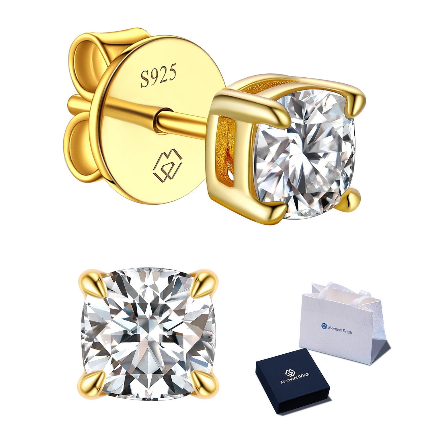 MomentWish 14K Gold Plated Stud Earrings, 1 Carat Moissanite Earrings Birthday Gifts for Women