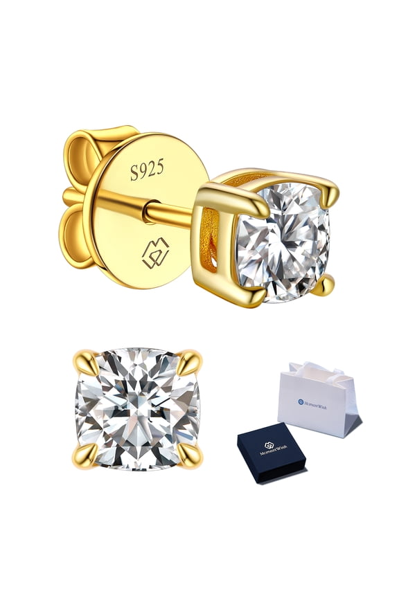 14K Gold Plated Stud Earrings, 1 Carat Moissanite Earrings Birthday Gifts for Women