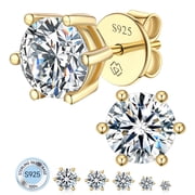 MomentWish 14K Gold Plated Stud Earrings for Women 3 Carat Round Shaped Moissanite Solitaire Earrings