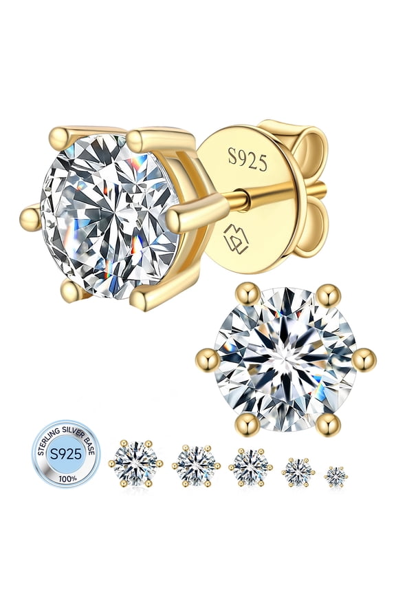 14K Gold Plated Stud Earrings for Women 3 Carat Round Shaped Moissanite Solitaire Earrings