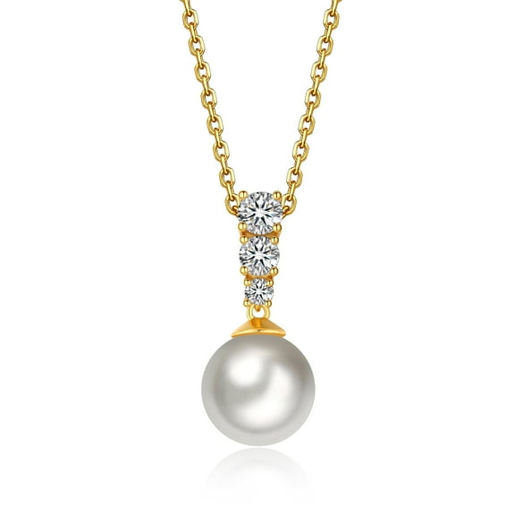 MomentWish 14k Gold Plated Pearl Necklace for Women, 925 Sterling Silver Moissanite Necklace for Birthday Wedding Anniversary