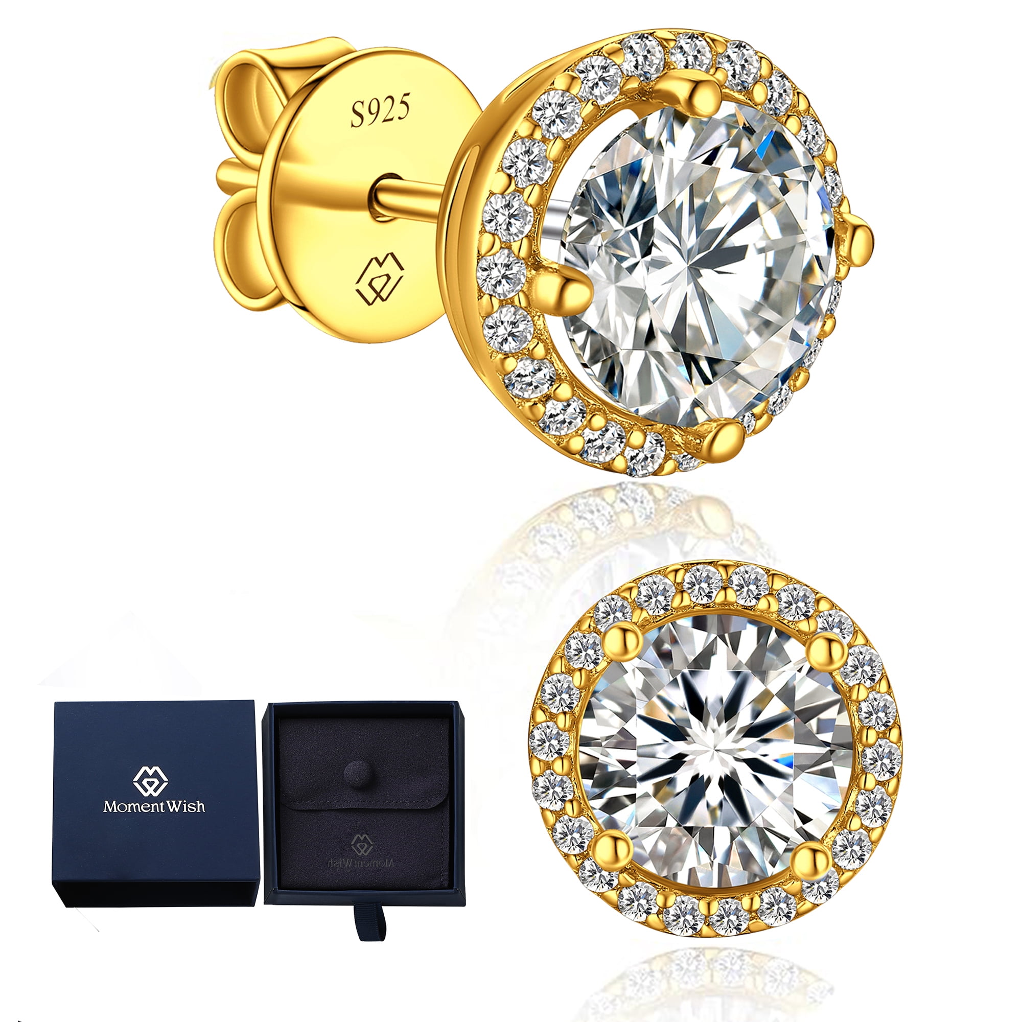 MomentWish 14k Gold Plated Stud Earrings 1 Carat Moissanite Earrings for Women Gift for Her VVS1 Simulated Diamond Earrings Walmart