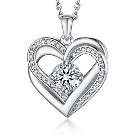 MomentWish 1Carat Simulated Diamond Heart Necklace for Women S925 Sterling Silver Anniversaries Valentines Day Gifts for Wife