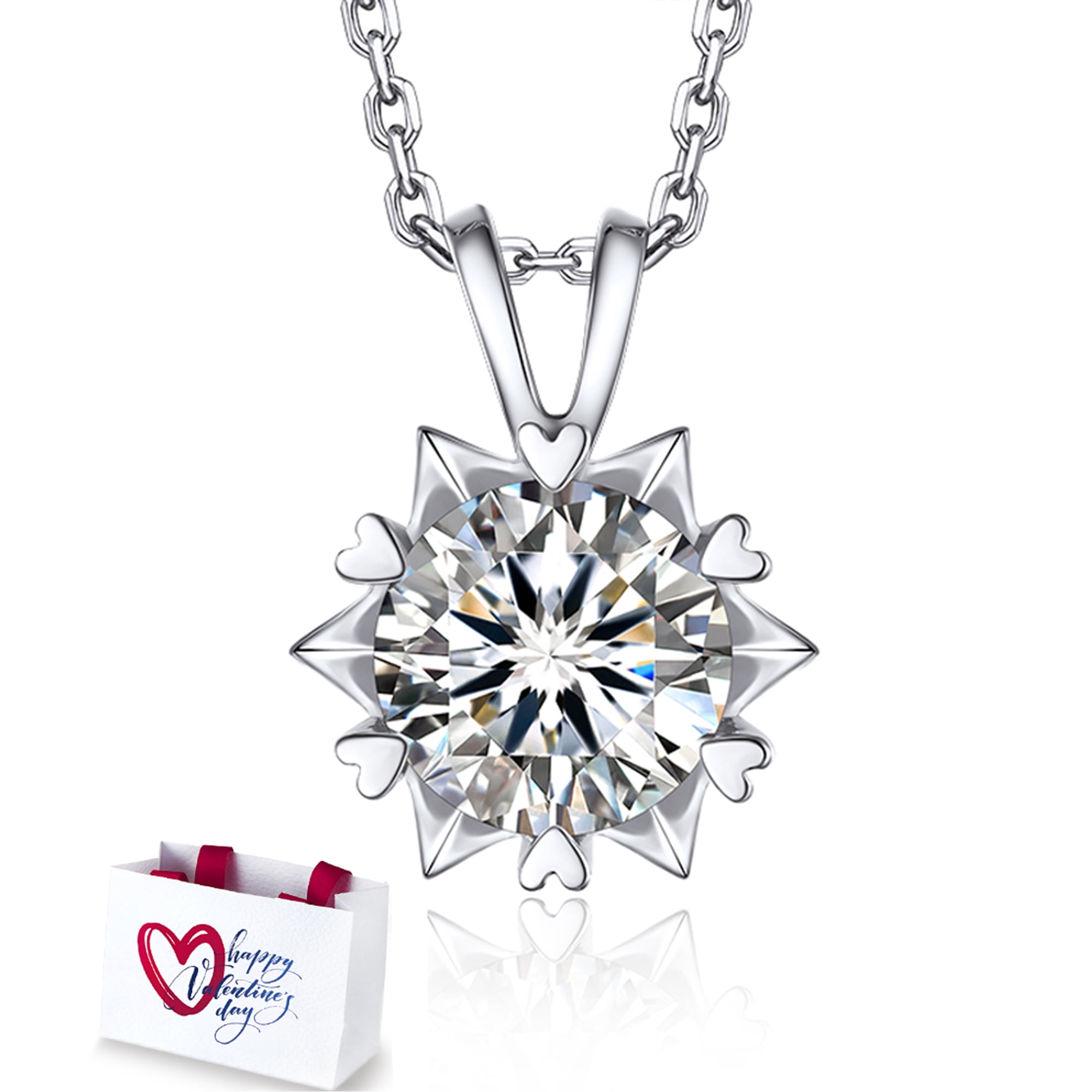 MomentWish 1Carat Moissanite Necklace for Women, VVS1 Simulated Diamond 925 Sterling Silver Necklace,Anniversary Gifts for Wife