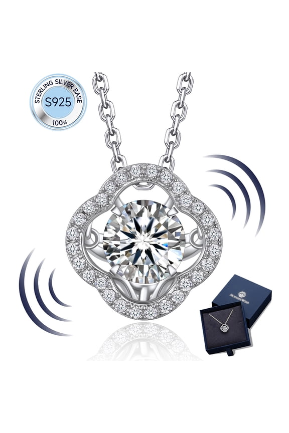 1Carat Moissanite Four Leaf Clover Dancing Necklaces for Women Anniversary Birthday Christmas Valentines Gifts for Wife Mom