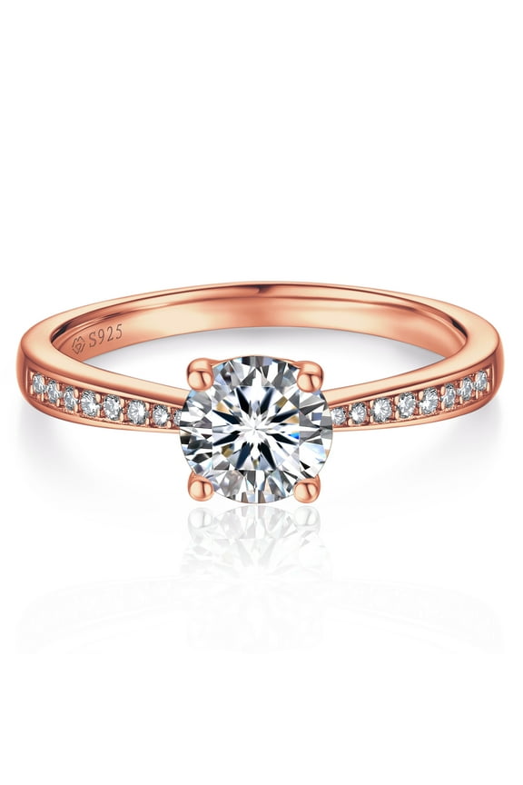 14K Rose Gold Plated Rings 1Carat Moissanite Engagement Rings for Women, Simulated Diamond Promise Rings Size7