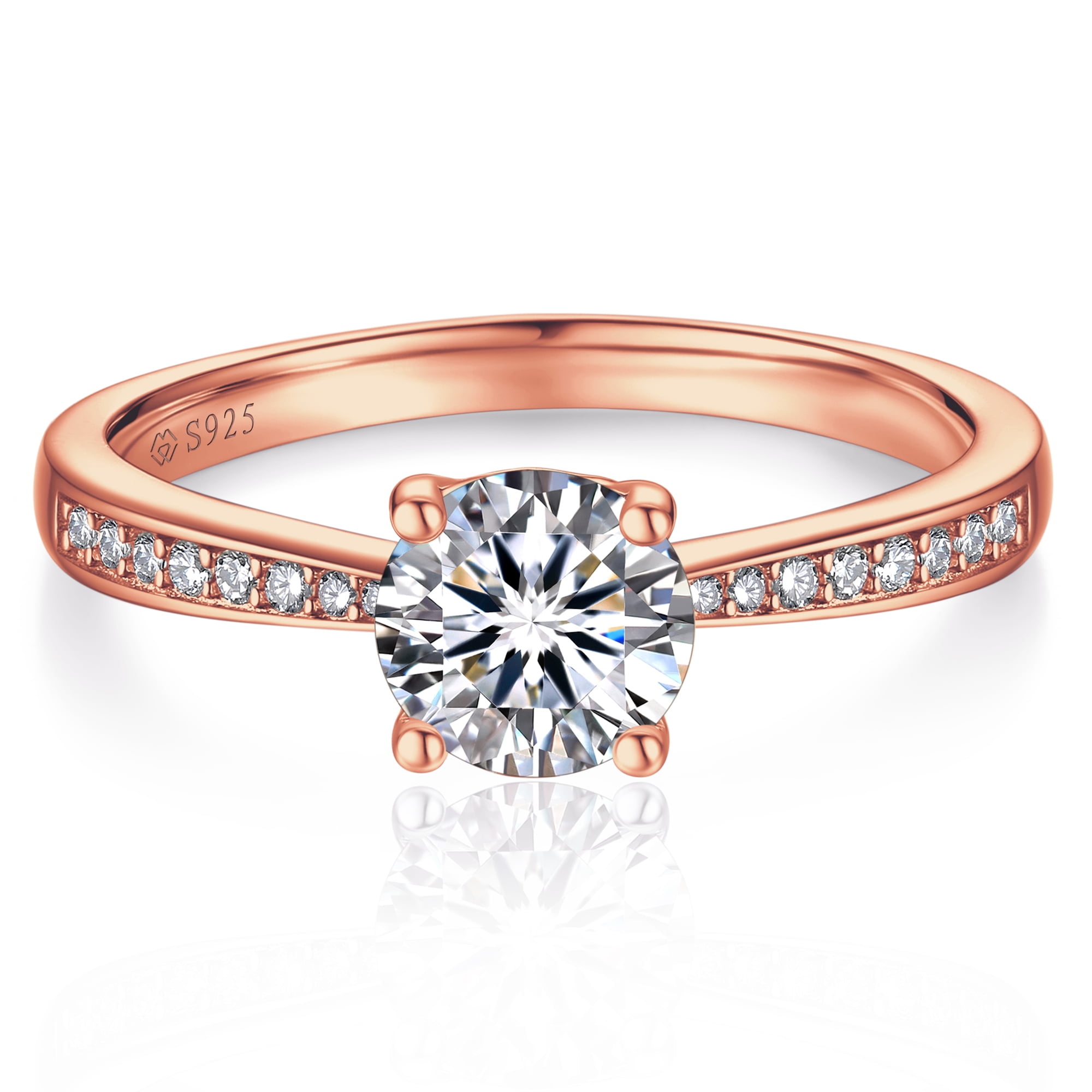 MomentWish 14K Rose Gold Plated Wedding Rings 1 Carat Moissanite Engagement Rings for Women Promise Rings Size9