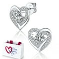 thumbnail image 1 of MomentWish 1Carat Moissanite Stud Earring, D Color VVS1 Simulated Diamond 925 Sterling Silver Double Hear Earrings, Gifts for Valentine's Day, 1 of 10