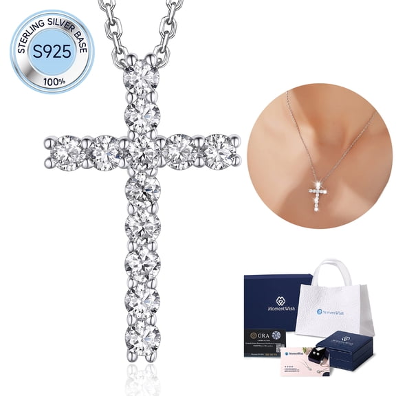MomentWish Cross Necklace for Women 1 Carat Moissanite Cross Pendant 925 Sterling Silver Easter Christian Birthday Jewelry Gifts
