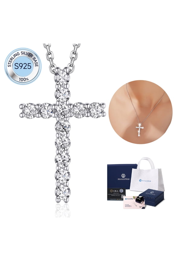 Cross Necklace for Women 1 Carat Moissanite Cross Pendant 925 Sterling Silver Easter Christian Birthday Jewelry Gifts