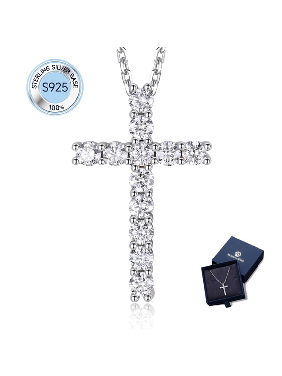 Cross Necklace for Women 1.2 Carat Moissanite Cross Pendant 925 Sterling Silver Christmas Easter Christian Jewelry Gifts