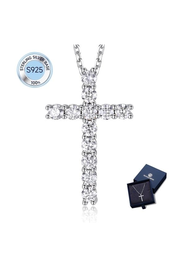 Cross Necklace for Women 1.2 Carat Moissanite Cross Pendant 925 Sterling Silver Christmas Easter Christian Jewelry Gifts