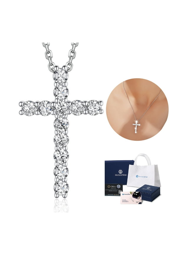 1CT Moissanite Cross Necklace for Women Simulated Diamond Necklace 925 Sterling Silver Valentines Birthday Jewelry Gifts