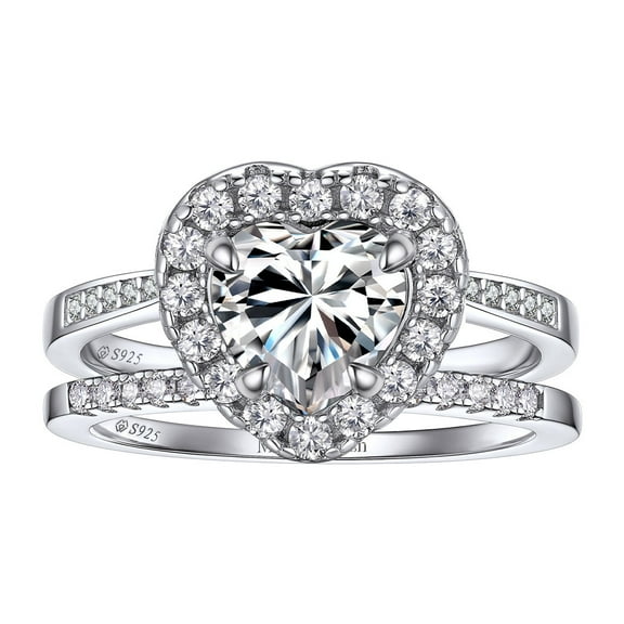 MomentWish 1.33 Carat Wedding Ring Set Heart Cut Moissanite Engagement Rings for Women, 925 Sterling Silver with 18K White Gold Plated