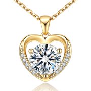 MomentWish 2 Carat Moissanite Necklace 14K Gold Plated Heart Pendant Jewelry Christmas Valentines Mother's Day Gifts for Women Mom Wife Lover
