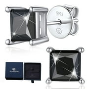 MOMENTWISH 2 Carat Black Moissanite Solitaire Stud Earrings, D Color VVS1 Simulated Diamond 925 Sterling Silver Earrings For Men Women