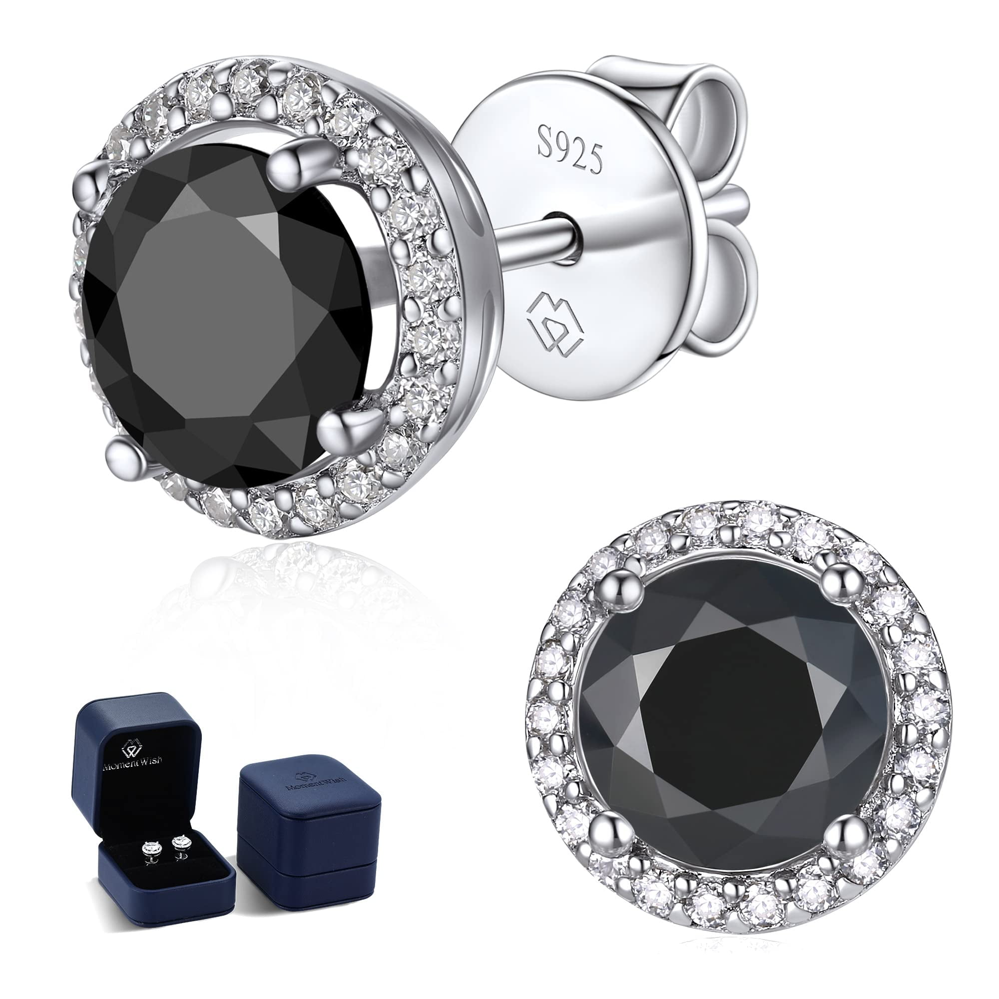 MomentWish 2 Carat Moissanite Stud Earring for Men, D Color VVS1 Simulated Diamond Earring Jewelry for Women Men
