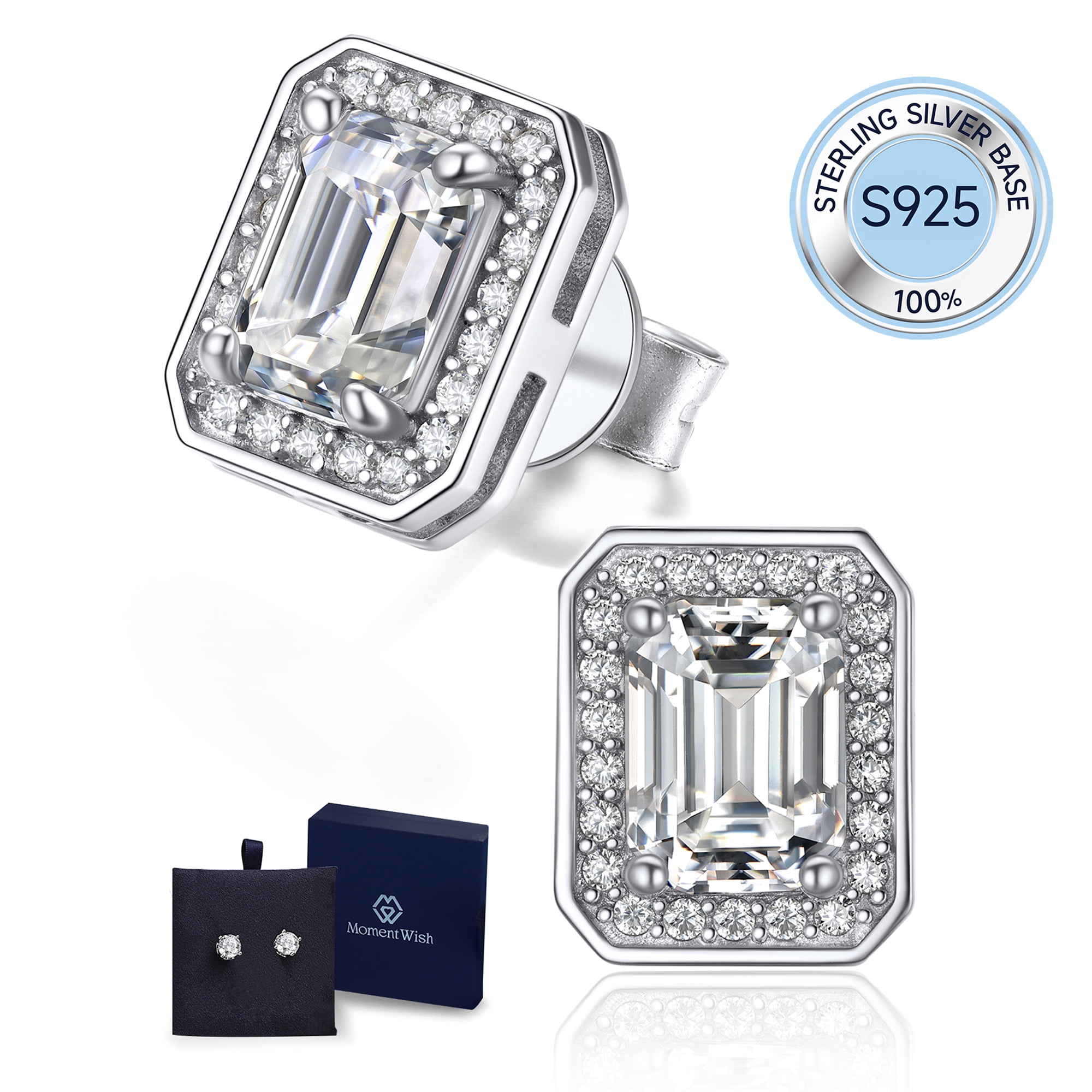 MomentWish 2 Carat Moissanite Stud Earrings for Women 925 Sterling Silver Jewelry Gifts for Valentine Mother's Day Christmas