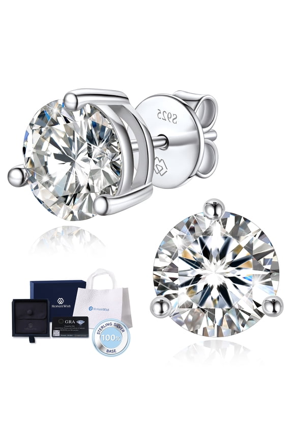 2 Carat Round Cut Moissanite Earrings for Women 925 Sterling Silver Stud Earrings for Valentines Birthday