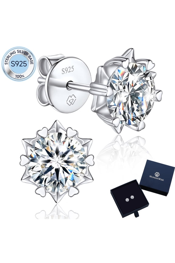 2 Carat Moissanite Solitaire Stud Earrings 925 Sterling Silver Earring Christmas Anniversaries Gift for Women