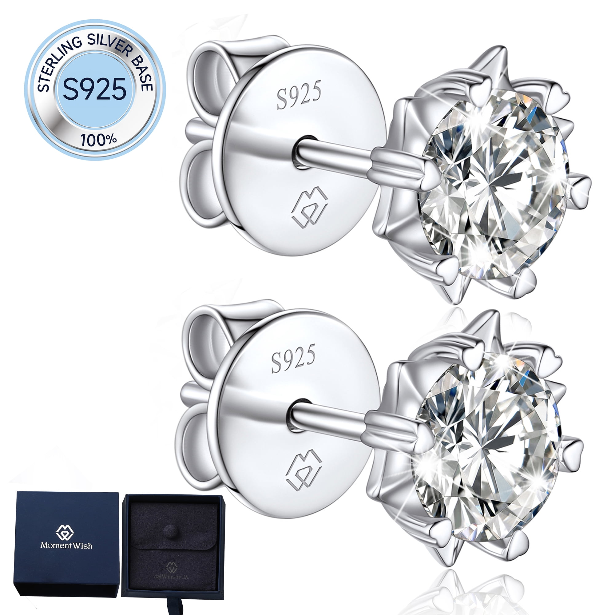 MomentWish 2 Carat Moissanite Solitaire Studs Earrings 925 Sterling Silver Anniversaries Graduation Gift for Women