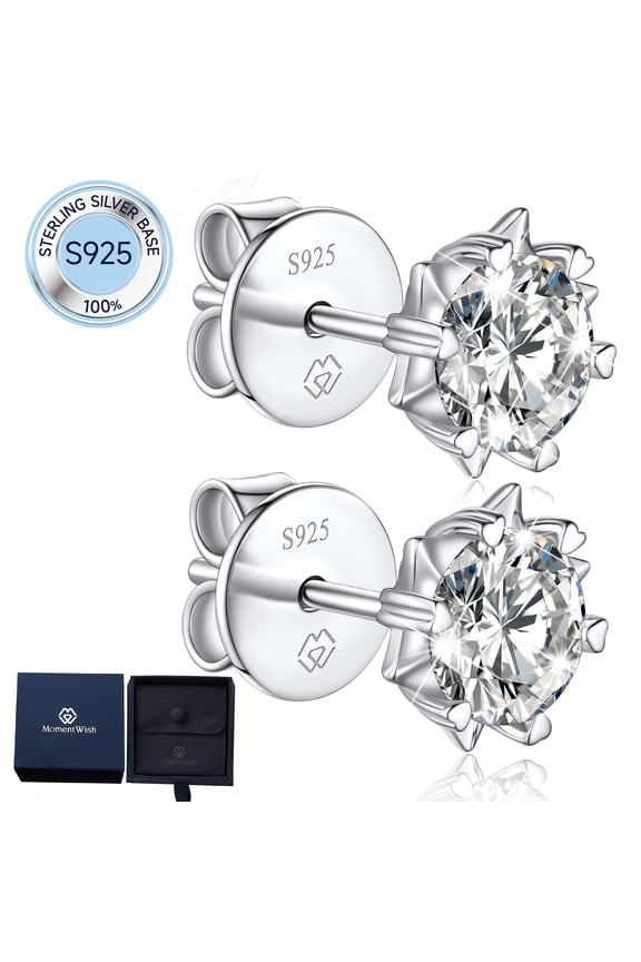 2 Carat Moissanite Stud Earrings for Women 925 Sterling Silver Studs Anniversaries Gift for Wife