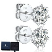 MOMENTWISH 2 Carat Round Shaped VVS1 Simulated Diamond Moissanite Solitaire Stud Earrings 18K White Gold Plating Over 925 Sterling Silver