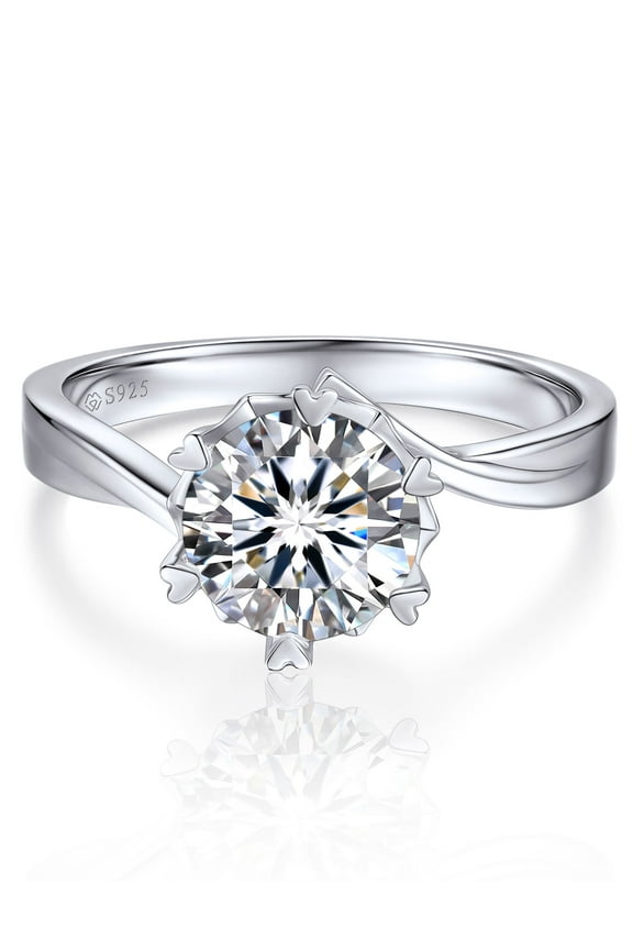 2 Carat Simulated Diamond Engagement Wedding Rings for Women,Solitaire Moissanite Promise Rings-Size6.5