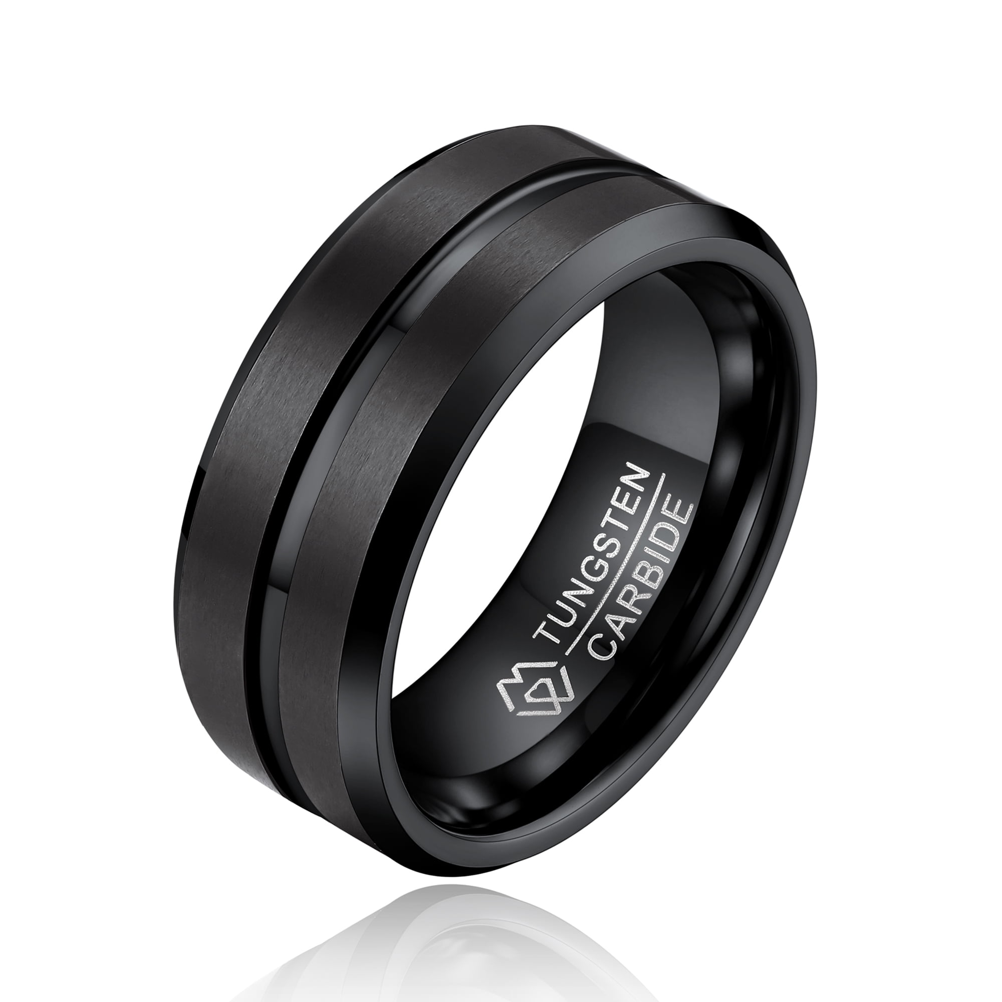 MomentWish 8mm Black Tungsten Rings, Promise Ring Eternity Band For Men-Size7,Valentine's Day Gift Birthday Gifts