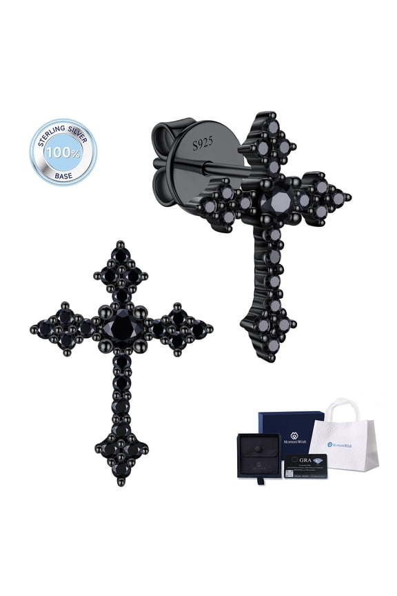 Cross Earrings for Men Black Moissanite Stud Earrings S925 Sterling Silver Easter Father's Day Jewelry Gift