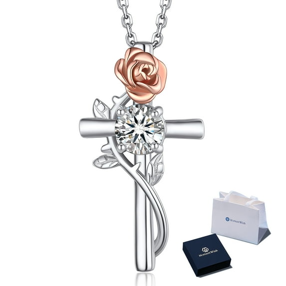 MomentWish Cross Necklace, Moissanite Cross Pendant for Men, 925 Sterling Silver Crucifix Pendant, Gifts for Women and Men