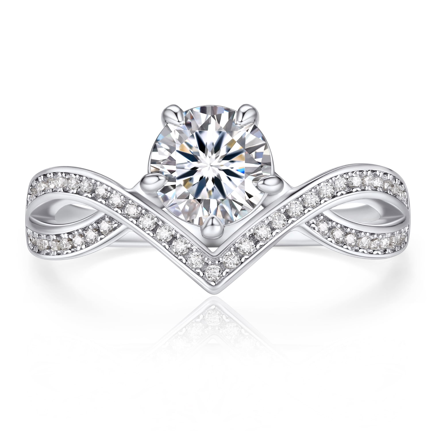 MomentWish 1 Carat Round Cut Moissanite Engagement Ring Bridal Set Promise Rings for Women 925 Sterling Silver Halo Rings-Size7