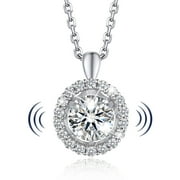 MOMENTWISH 1 Carat Moissanite Halo Dancing Pendant Necklace for Women Simulated Diamond Sterling Silver Sparkling Gift for Her