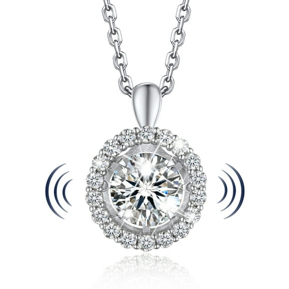 1 Carat Moissanite Halo Dancing Pendant Necklace for Women Simulated Diamond Sterling Silver Sparkling Gift for Her