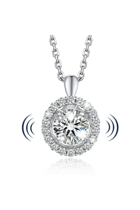 1 Carat Moissanite Halo Dancing Pendant Necklace for Women Simulated Diamond Sterling Silver Sparkling Gift for Her