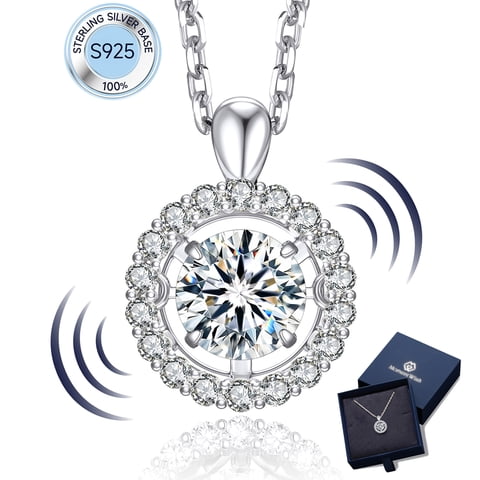 1 Carat Moissanite Halo Pendant Necklace for Women Dancing Simulated Diamond Necklace Sterling Silver Sparkling Gift for Her