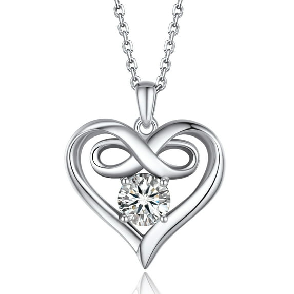 MomentWish Heart Necklace for Women,1 Carat D Color VVS1 Moissanite Infinity Necklace in 925 Sterling Silver for Valentines Day Anniversary